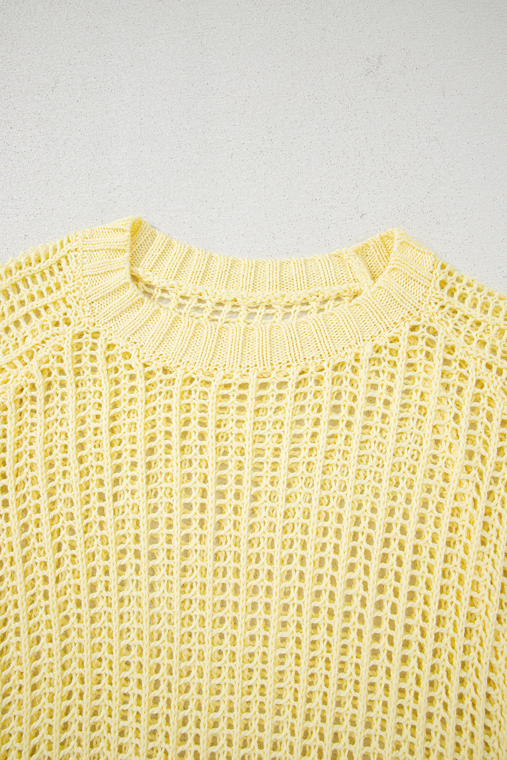 Yellow Hollow-out Crochet Short Sleeve Sweater with Side Ties