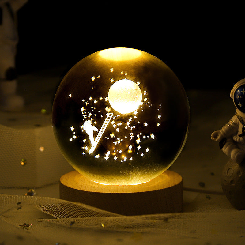 3D Crystal Ball Night Lamp with LED Nebula and Solar System Glow