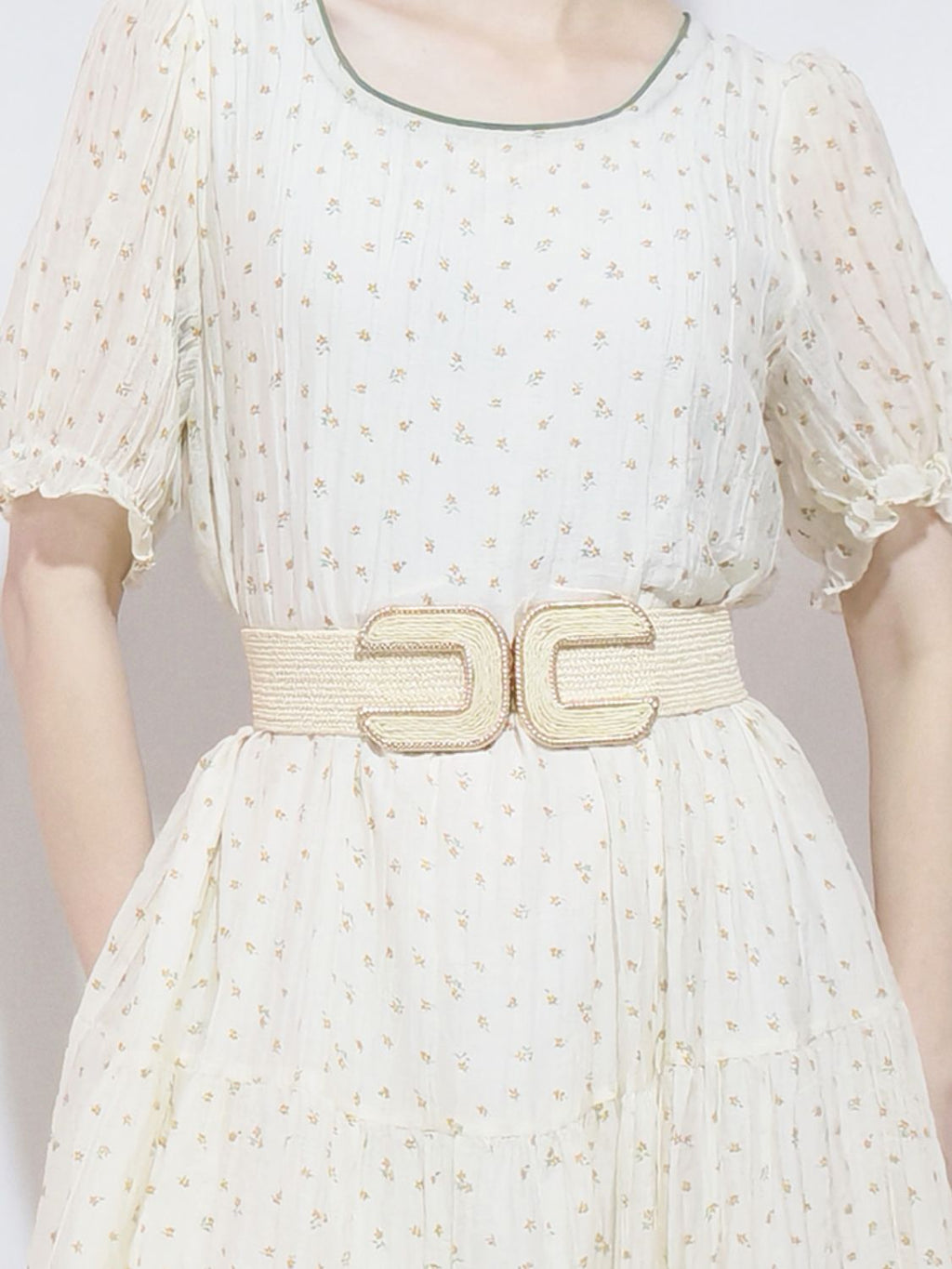 Wide Braid Stretch Belt with Statement Buckle in Sage Green