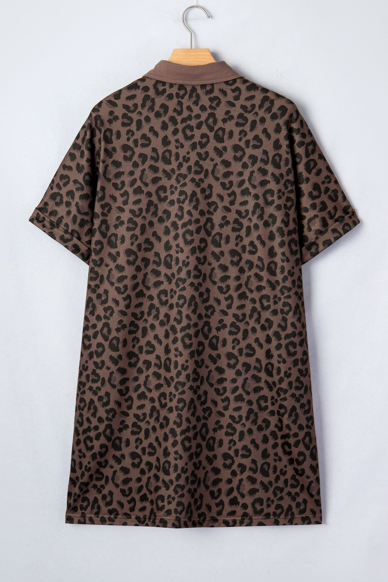 Leopard Contrast Collar V-Neck Mini Dress in Brown and Black