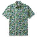Men's green Hawaiian shirt with Songe Marin sea-inspired pattern and short sleeves.