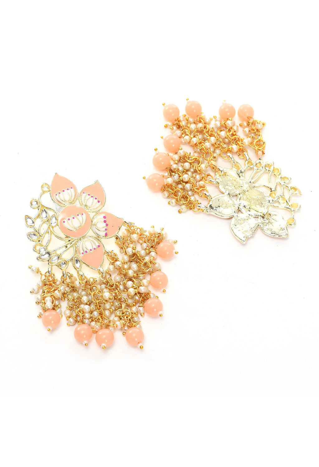 Peach Meenakari Kundan Earrings with Gold Polish Finish