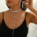 Winter New Design Bohemian Style Y-Shaped Rhinestone Inlaid Multi-Layer Necklace Three-Row Earrings Jewelry Set Chain