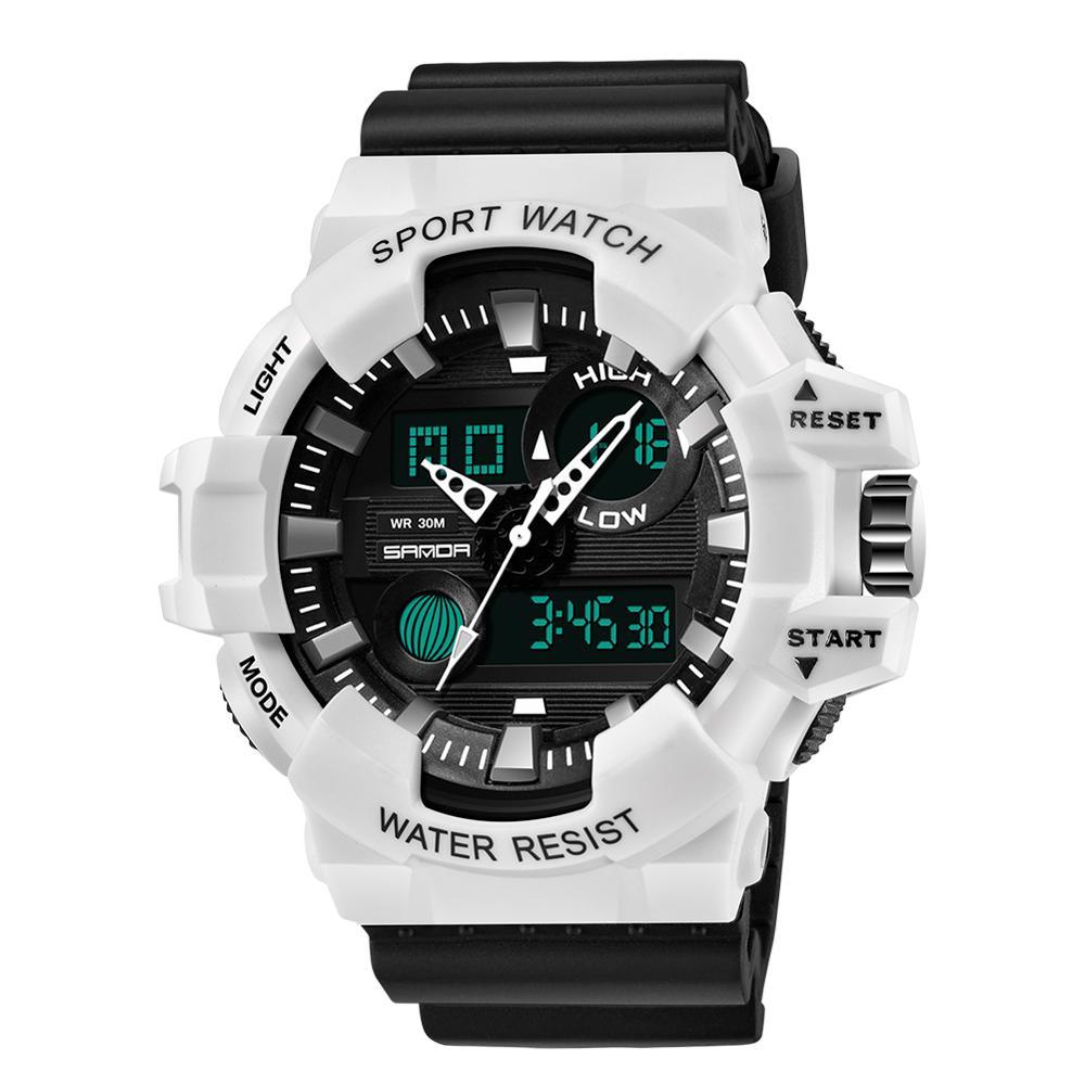White G-Style Military Sport Watch with Large 55mm Digital Face