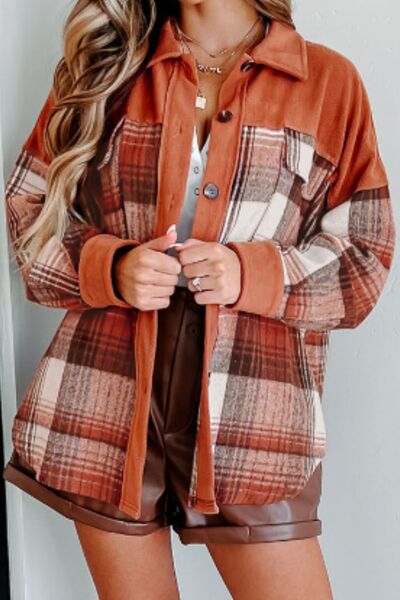 A classic plaid long sleeve button-up jacket for toddlers and girls displayed on a neutral background.