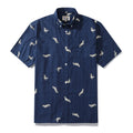 Blue men's Hawaiian shirt with vintage flying crane print