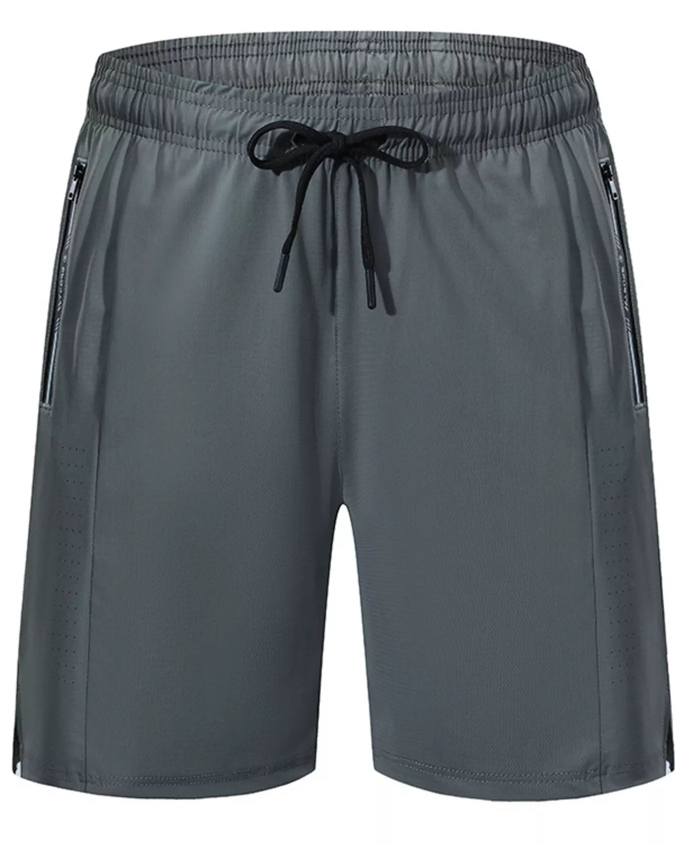 Gray shorts with a drawstring on a white background