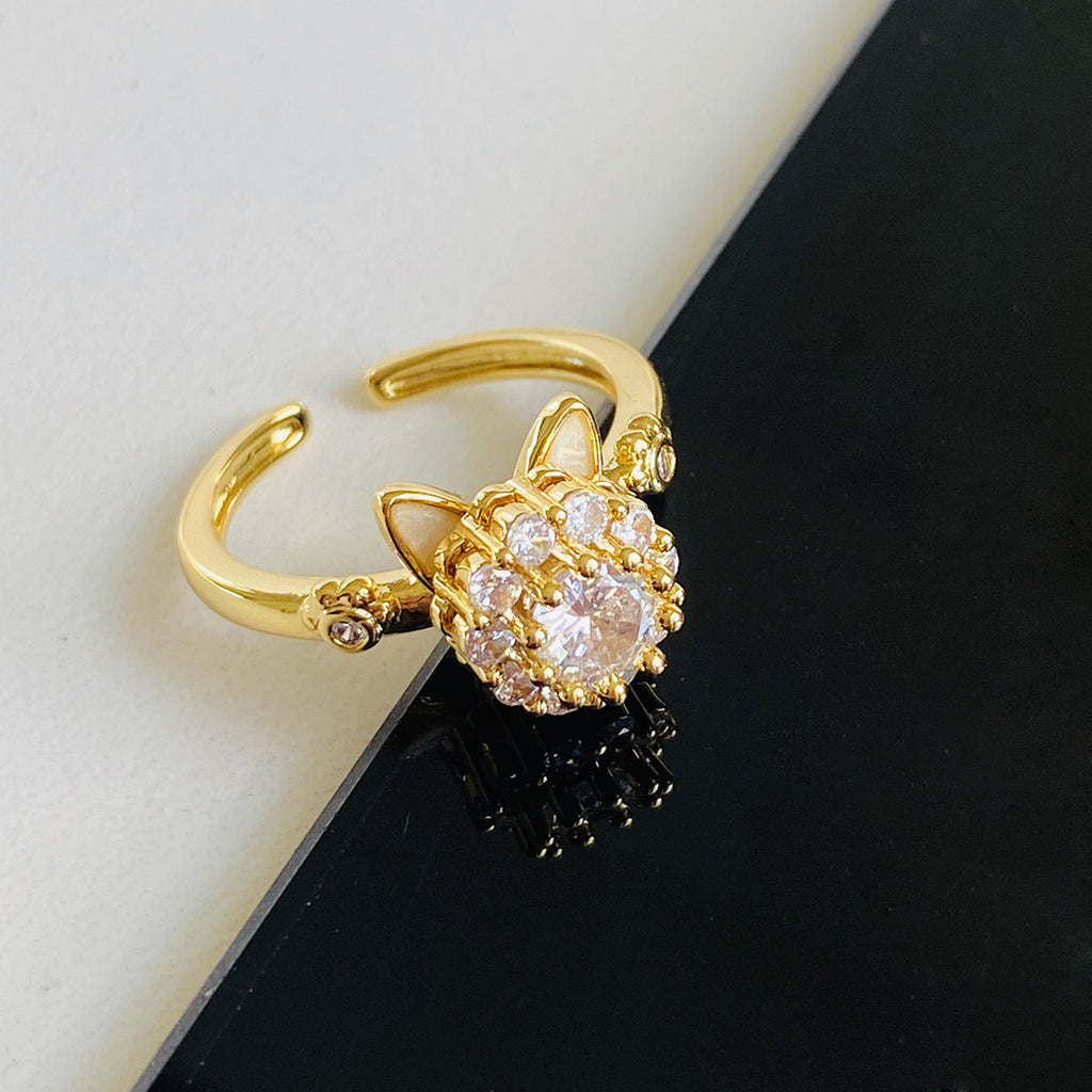 Swivel Luckies Cat Opening Ring Women's Niche Design Sense Refreshing High Sense Swivel Kitten Adjustable Ring