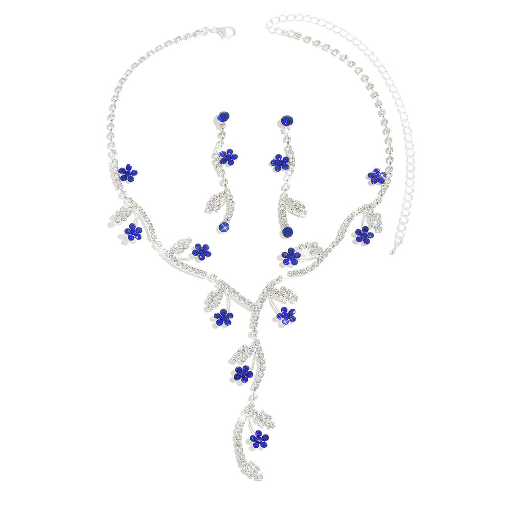 Cross-Border Jewelry, Wedding Photography Bridal Accessories, Claw Chain Silver-Plated Five-Leaf Flower Necklace And Earrings Two-Piece Set