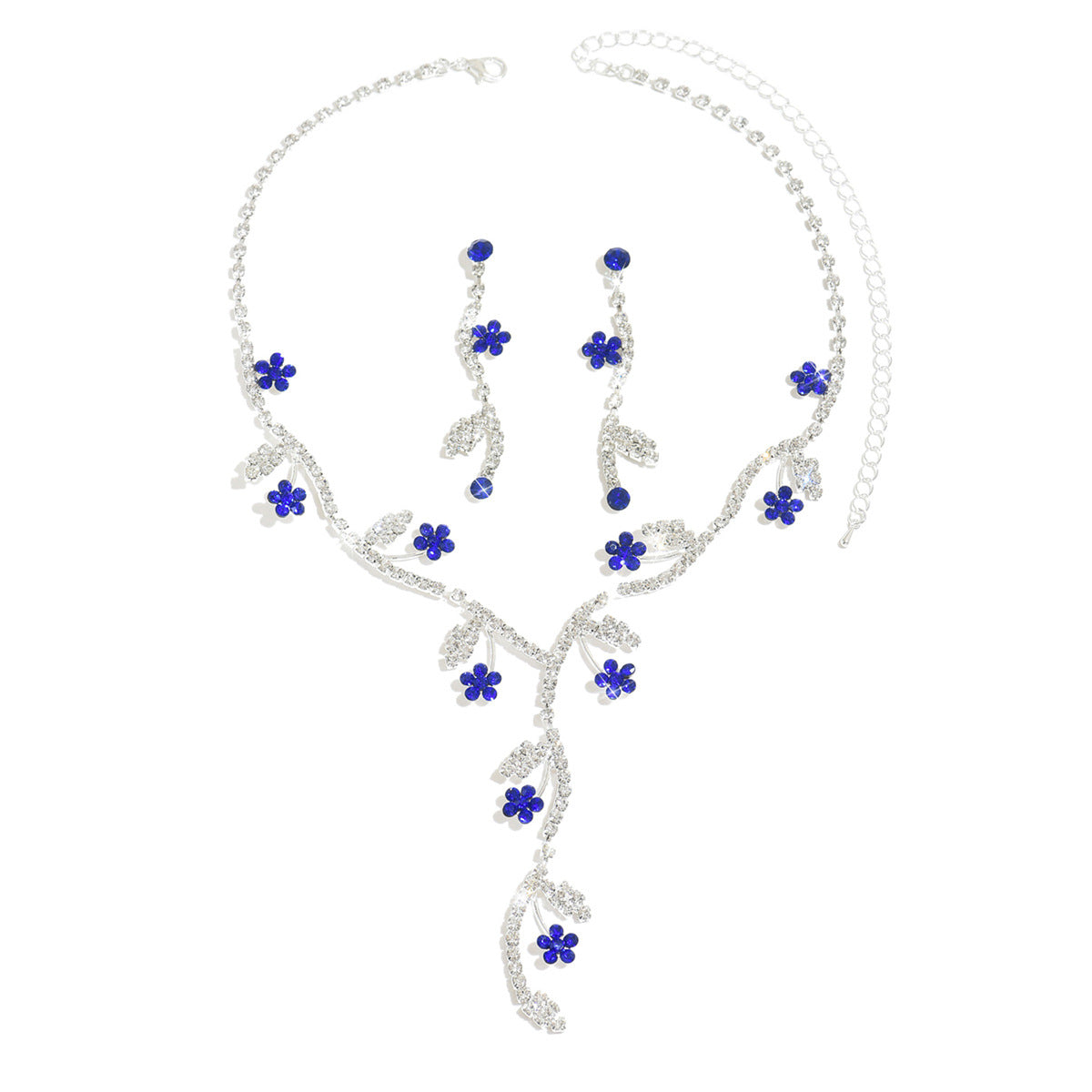 Cross-Border Jewelry, Wedding Photography Bridal Accessories, Claw Chain Silver-Plated Five-Leaf Flower Necklace And Earrings Two-Piece Set