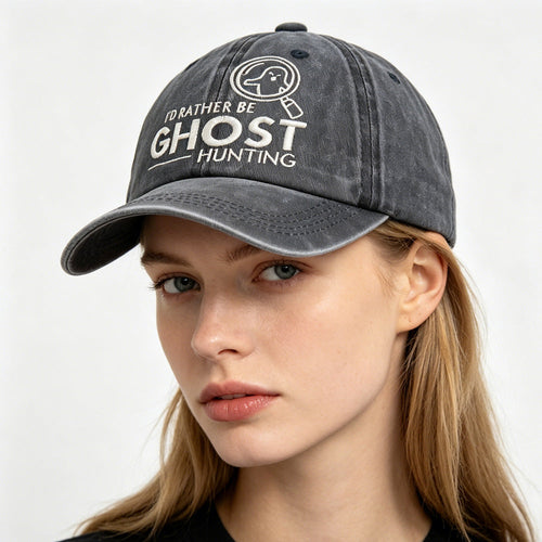 "I'd Rather Be Ghost Hunting" Embroidered Washed Baseball Cap – Retro Paranormal Hat