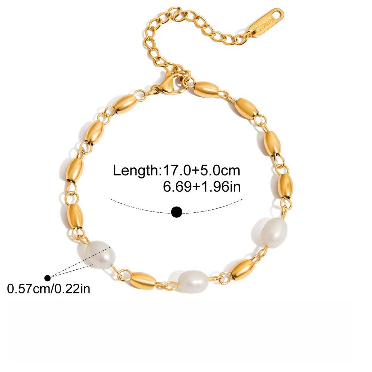 18K Gold Plated Titanium Steel Freshwater Pearl Link Bracelet
