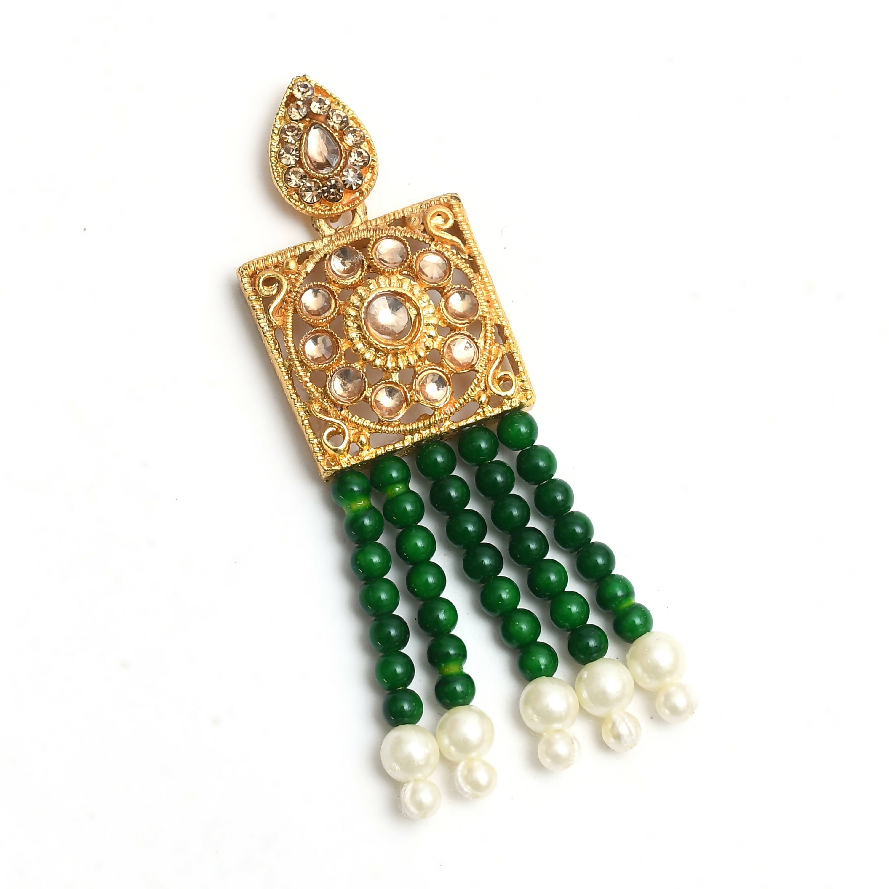Gold-Polished Kundan & Pearl Choker Necklace Set in Green