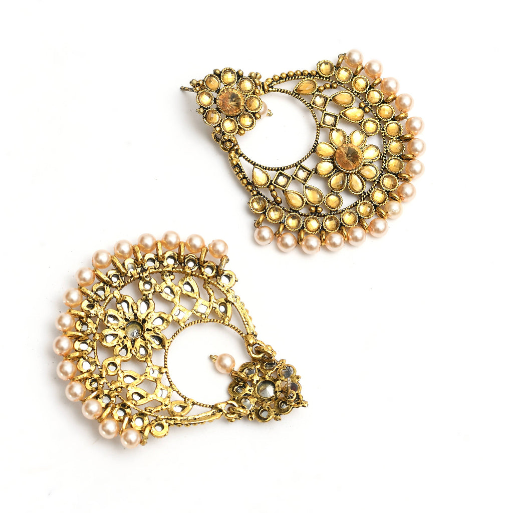 Classic Golden and White Beaded Hoop Earrings for Women
