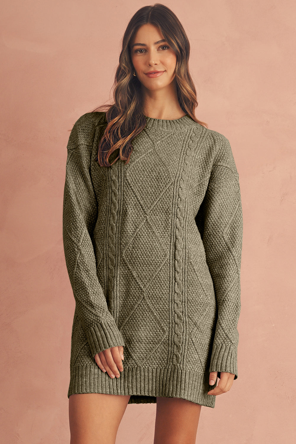 Parchment Cable Knit Drop Shoulder Sweater Dress | Oversized