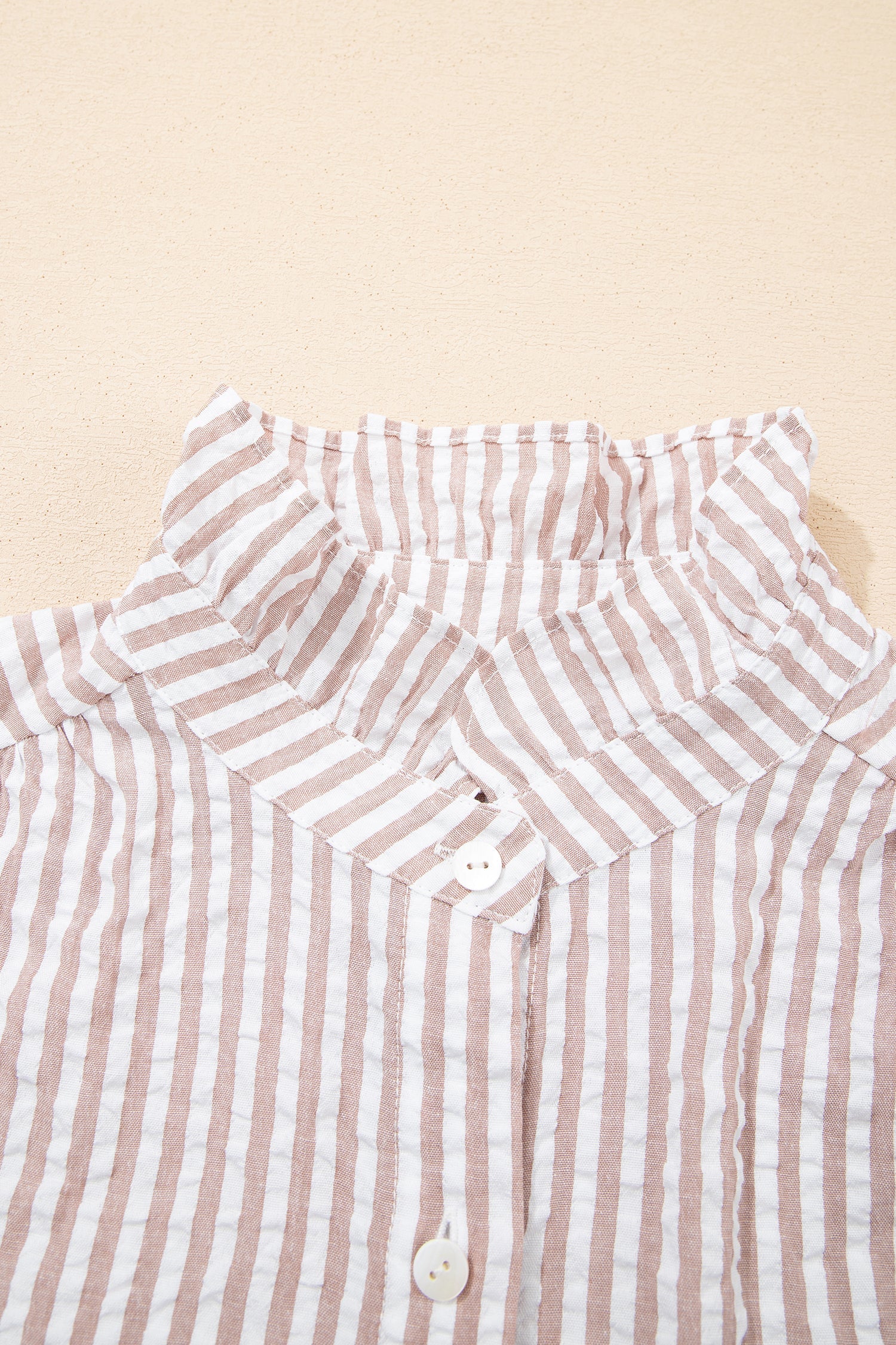 Stripe Frilled Collar 3/4 Sleeve Maxi Dress