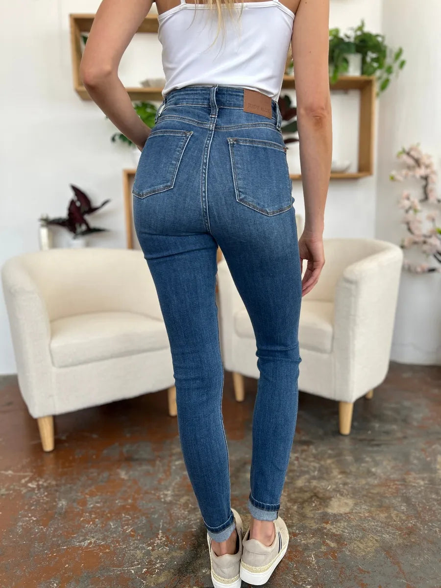 Judy Blue Cuffed Hem Skinny Jeans | Trendy Slim Fit