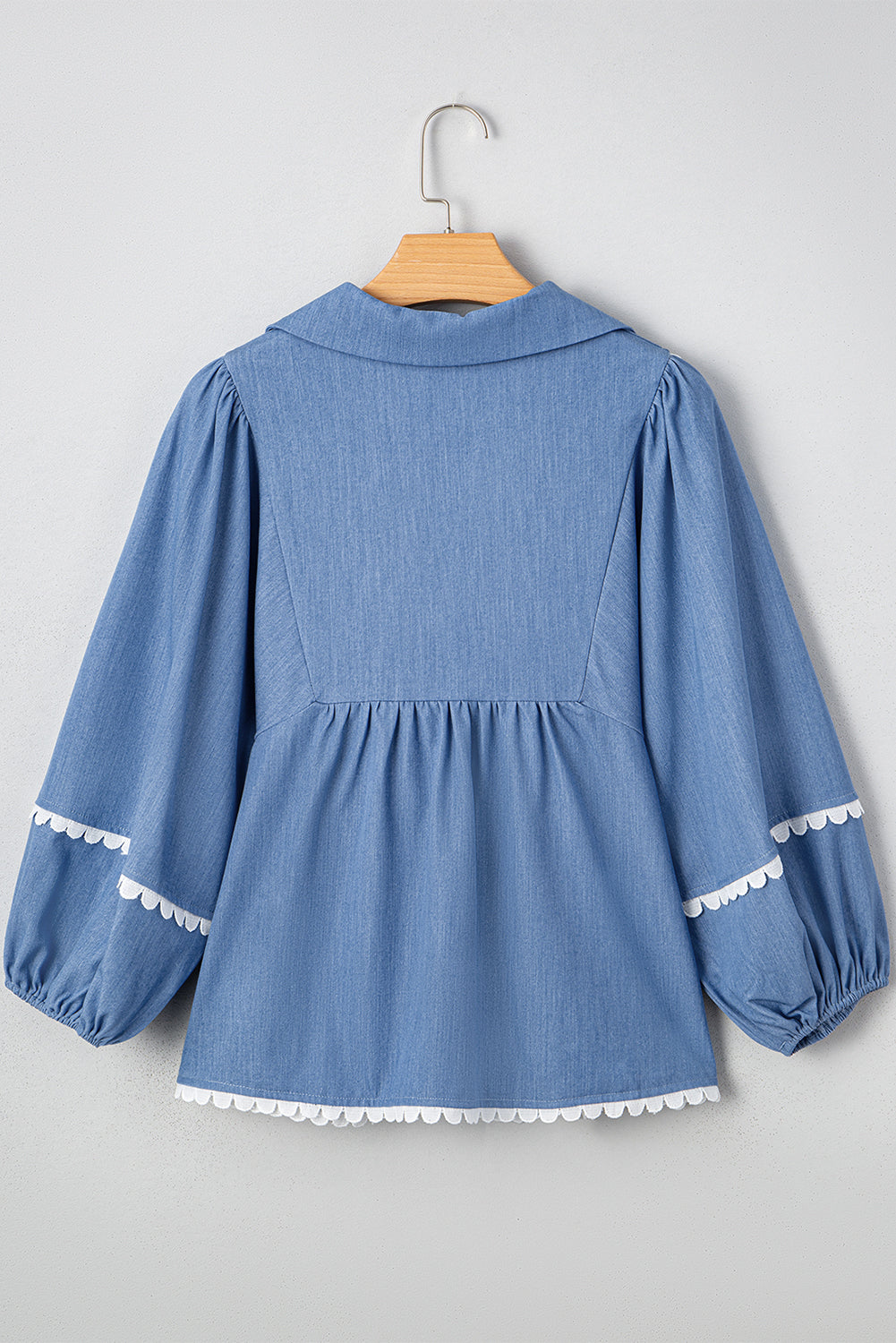 Nevaeh Lace Ric Rac 3/4 Puff Sleeve Collared Babydoll Blouse