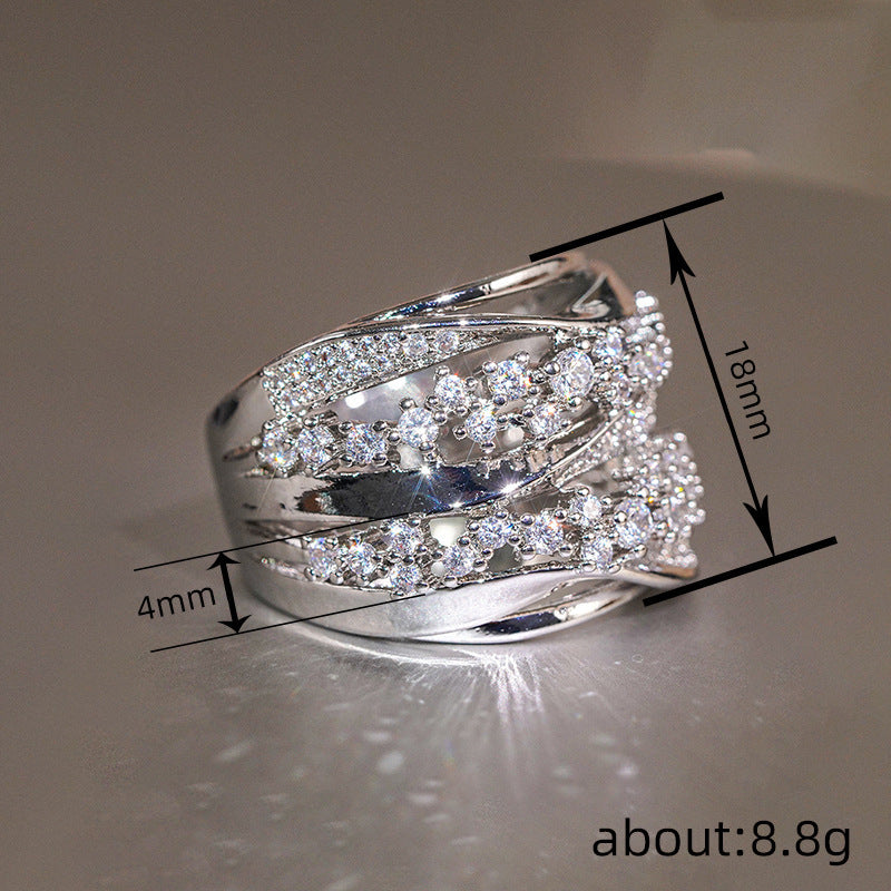 Geometric Cubic Zirconia Statement Ring in Platinum Plated Copper