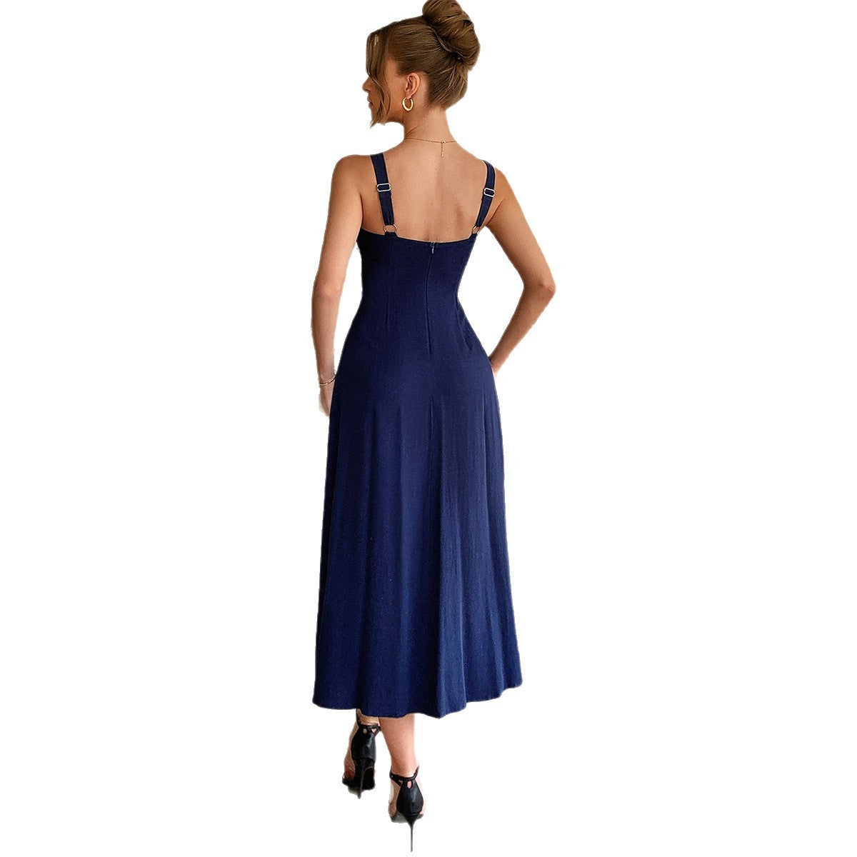 Minimalist High Waist Sling Dress - Women's Solid Vacation Midi