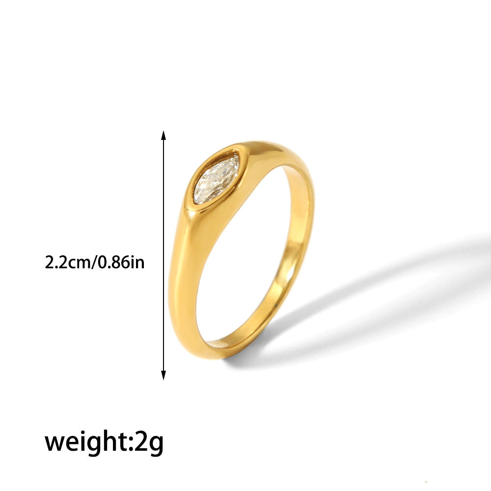 Retro 18K Gold Stainless Steel Ring With Zircon Inlays