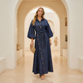 Women's Denim Puff Sleeve Shirt Dress with Belt