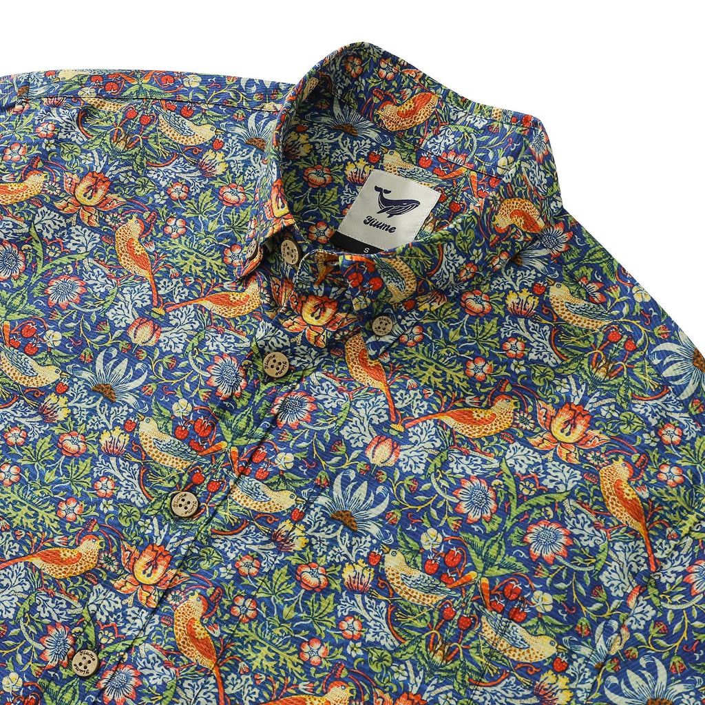 Mens Strawberry Thief Shirt 100% Cotton Hawaiian Shirt Designer Morris Button-down Shirt By Amy