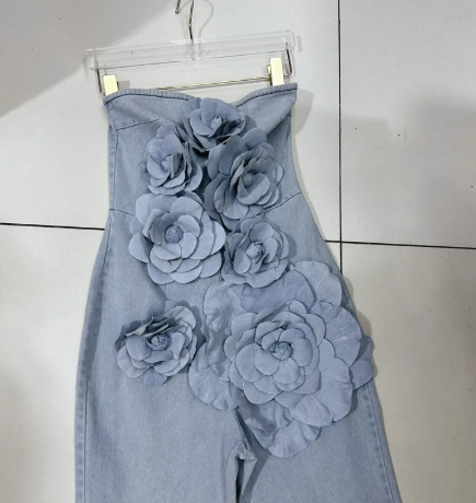 Three-dimensional Flowers Tube Top Jumpsuit