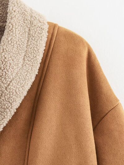 Women’s Fuzzy Collared Long Sleeve Jacket with Button Closure