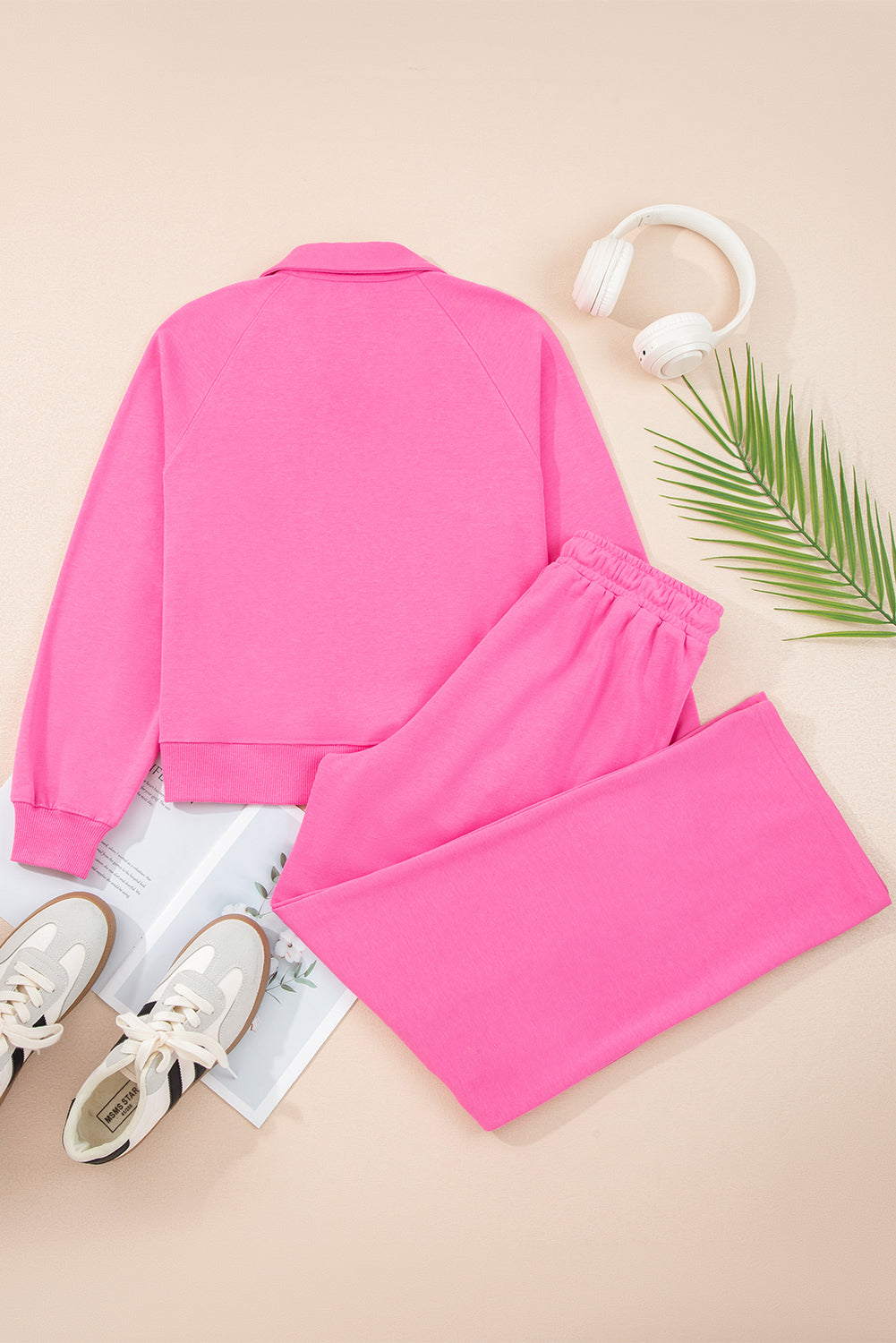 Women's Solid Collared Top and Central Seam Pants Loungewear Set