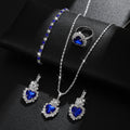 European And American Wholesale Four-Piece Set Of Diamond-Encrusted New Heart-Shaped Water Drop Rhinestone Necklace Earrings Ring Four-Piece Set For Women Cross-Border