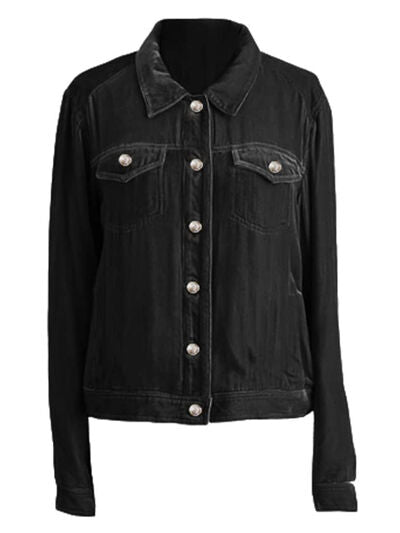 Women's Casual Velvet Button-Up Long Sleeve Jacket