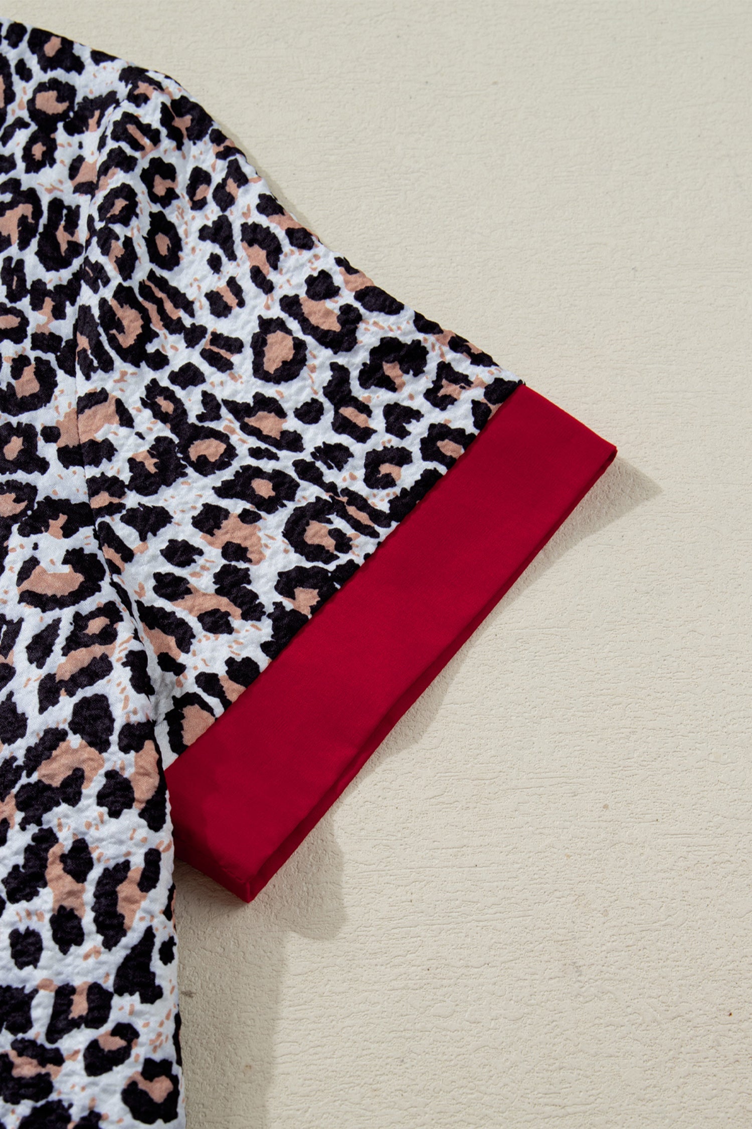 Leopard Contrast Frill V-Neck Trim Shirt