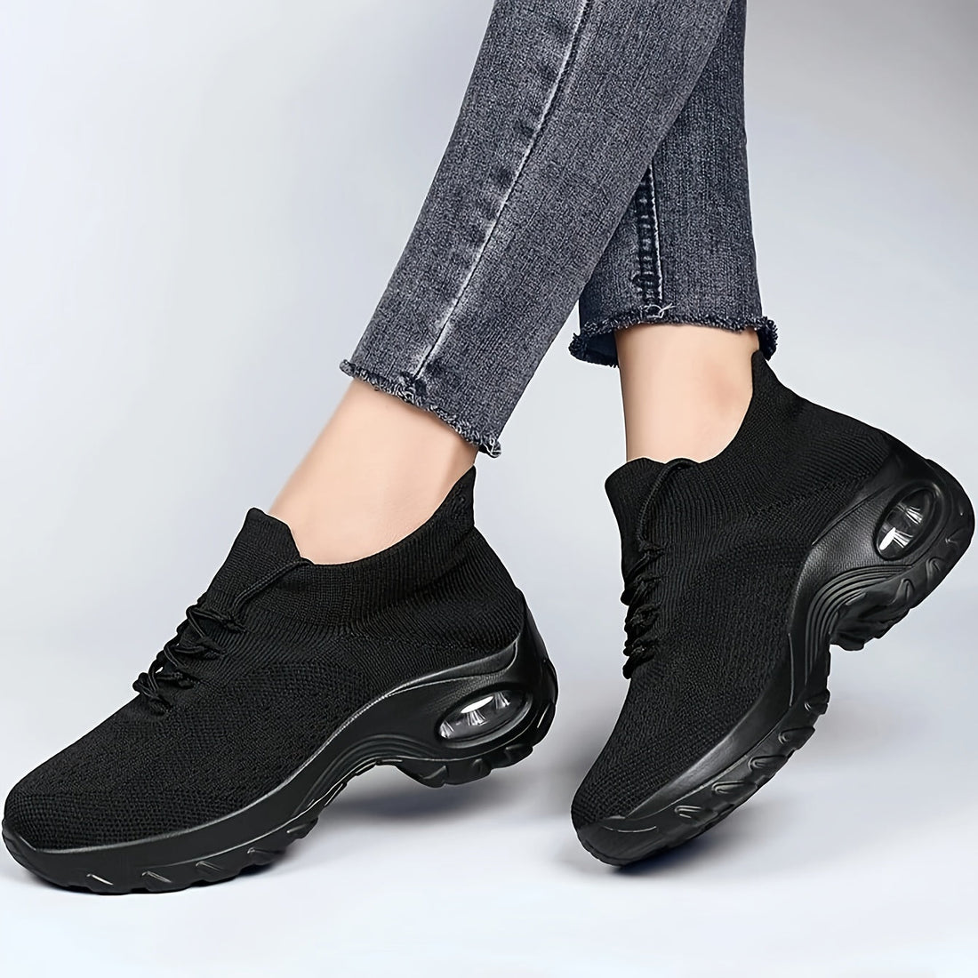 Women Lightweight Cushioned Arch Support Breathable Black Sneakers - Image 4
