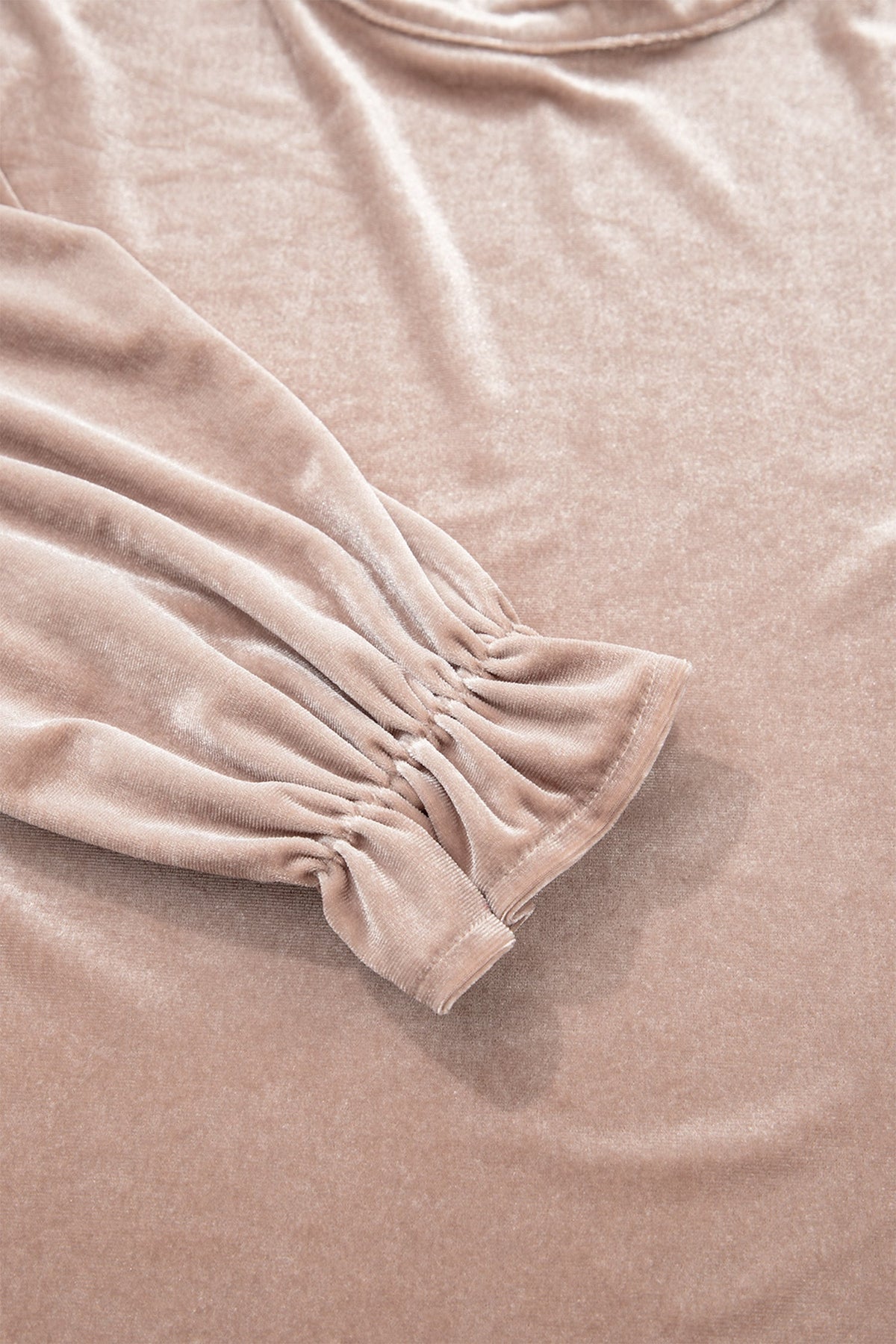 Solid Velvet Frilled Neck Long Sleeve Top