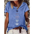 Women's Blue Heart Print Tee - Soft & Stretchy Casual Top
