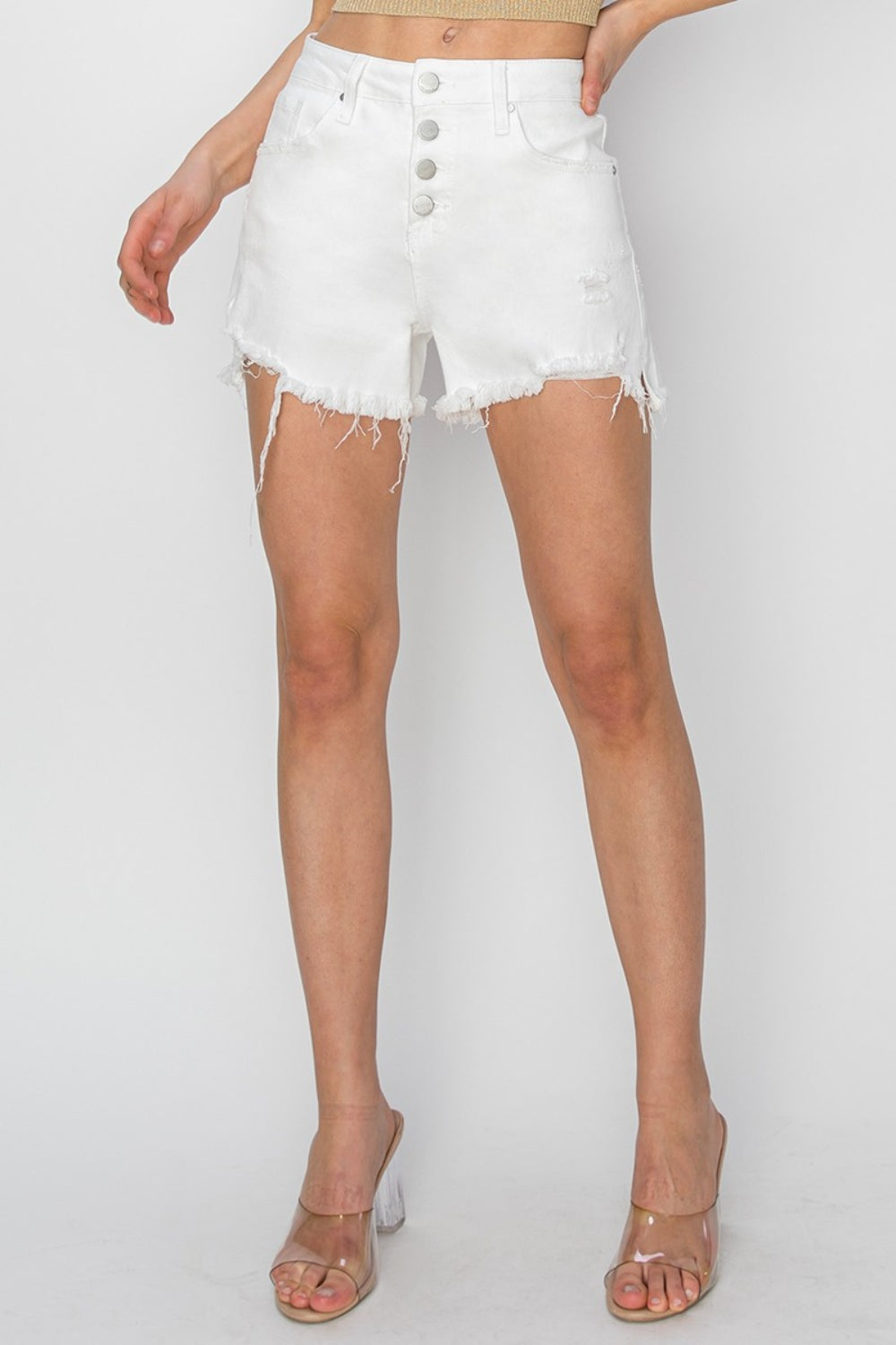 Button Fly Frayed Hem Denim Shorts for Women Casual Summer Wear - Image 6