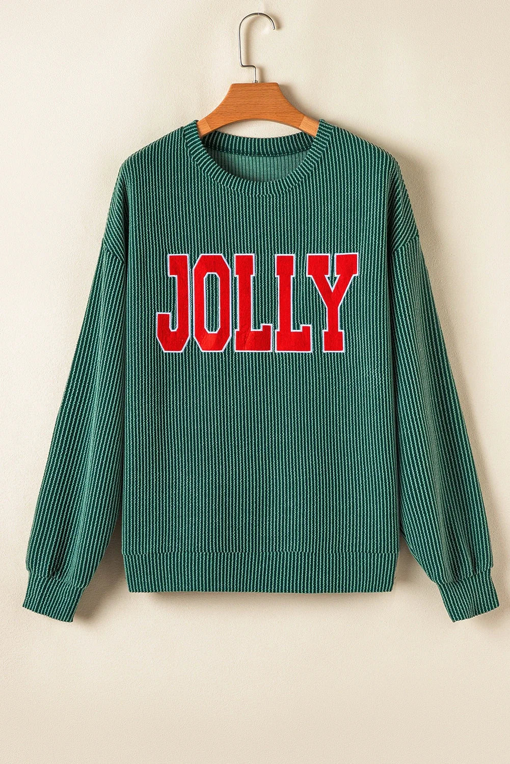 Christmas Letter Print Corded Knit Top & Pants Set