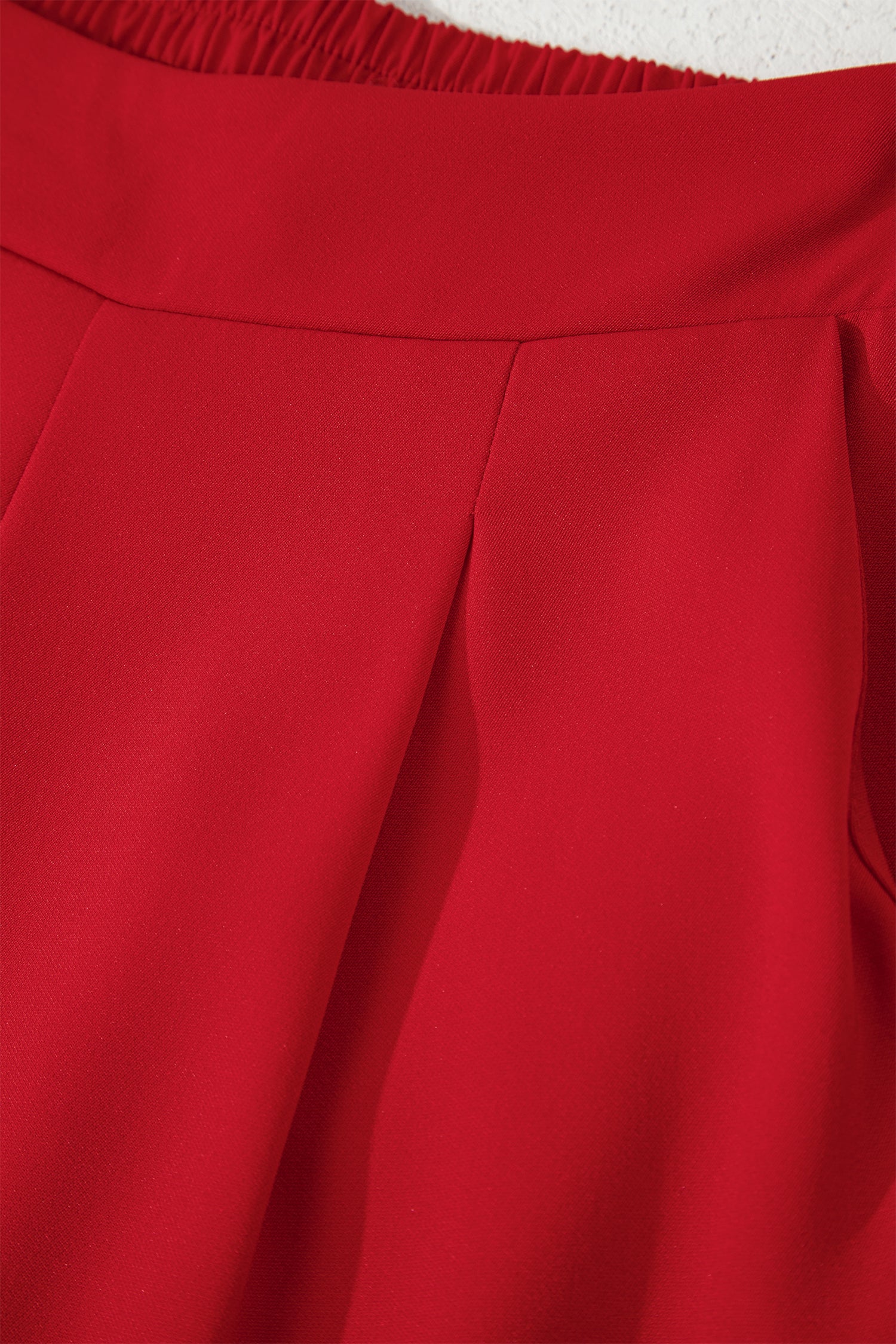Fiery Red Pleated High Waist Pull On Loose Straight Pants