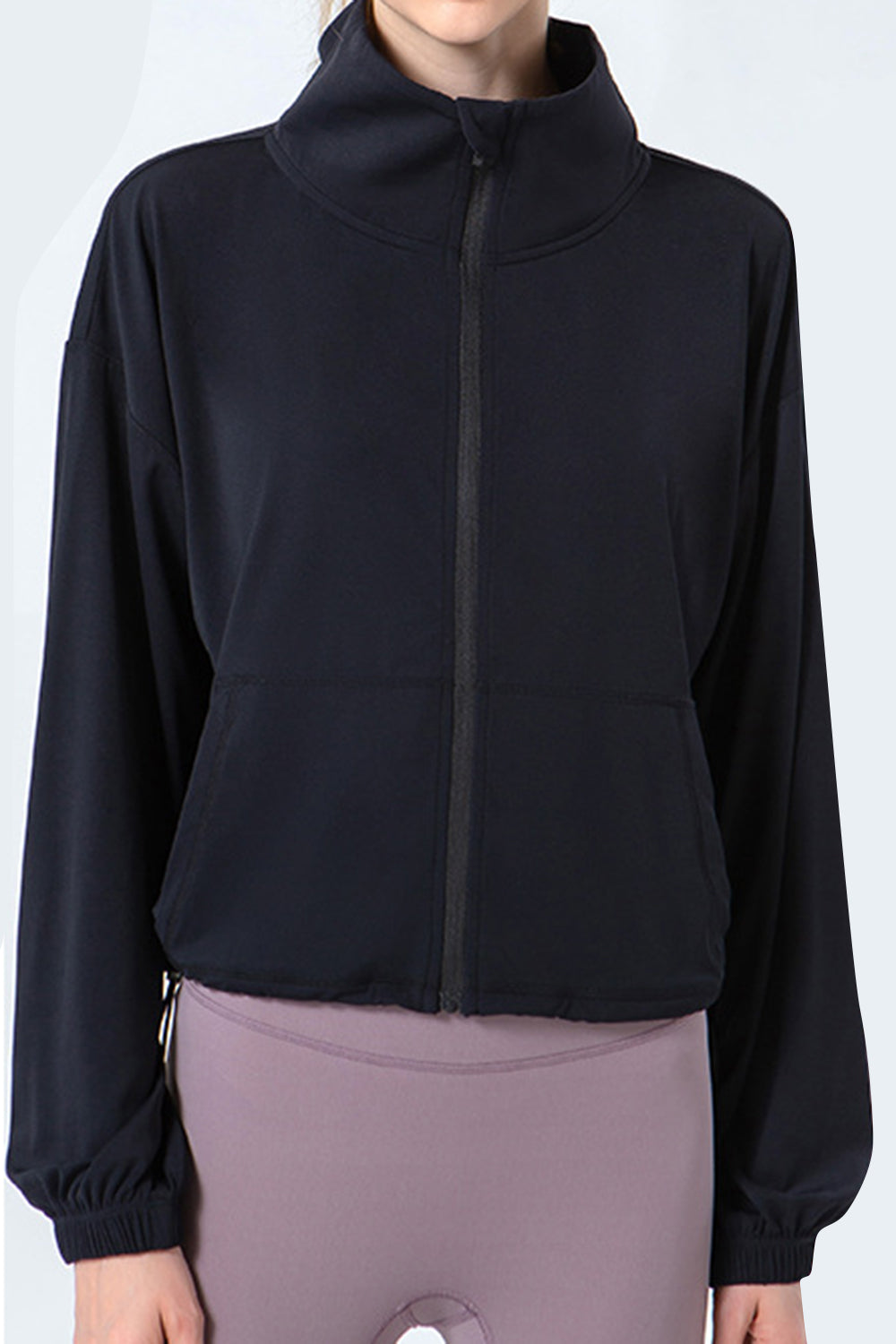 Drawstring Zip Up Dropped Shoulder Active Jacket