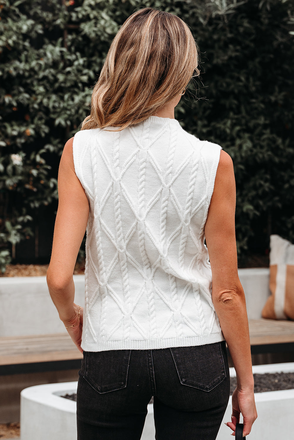 Pearl Textured Knit High Neck Sweater Top