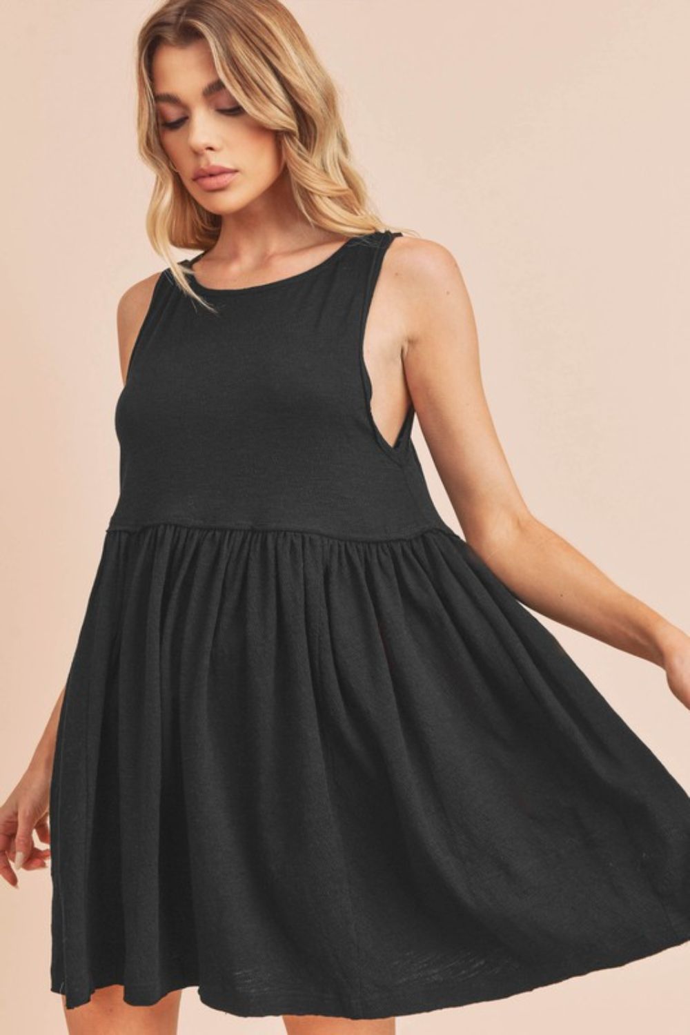 Minimalist Black Round Neck Mini Tank Dress for Summer