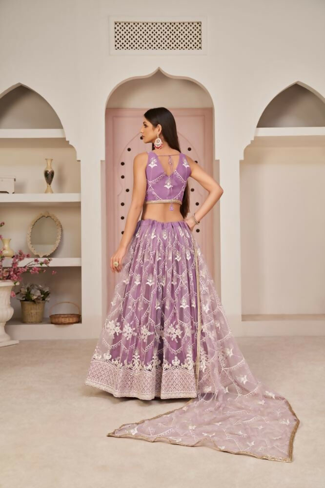 Lavender Butterfly Net Lehenga with Zari and Sequence Work