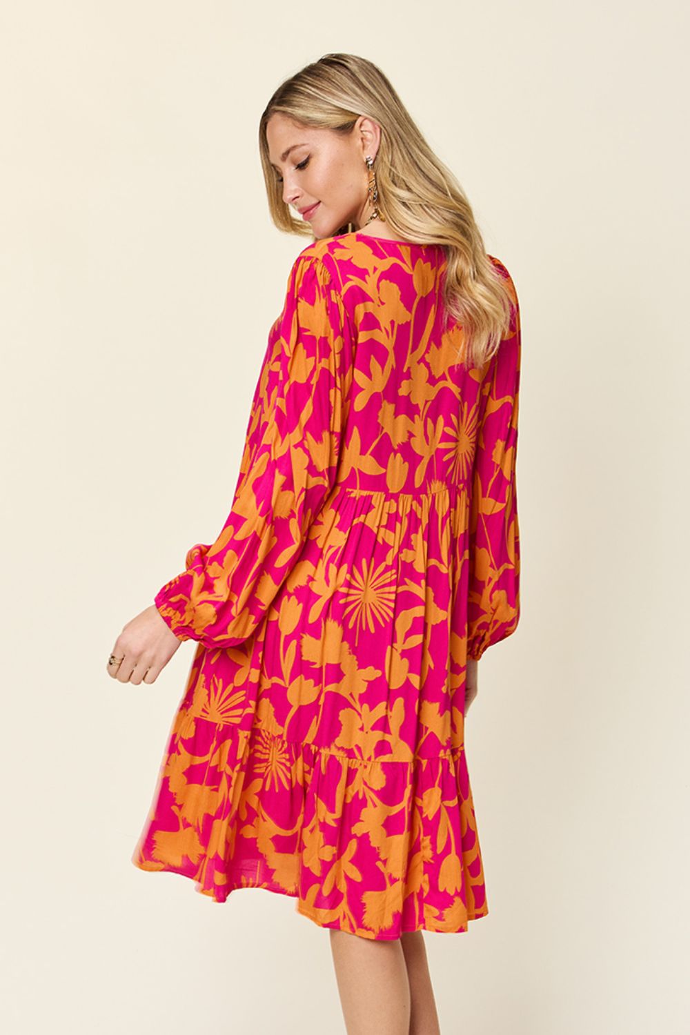 Printed Ruffle Hem Dress with Functional Pockets