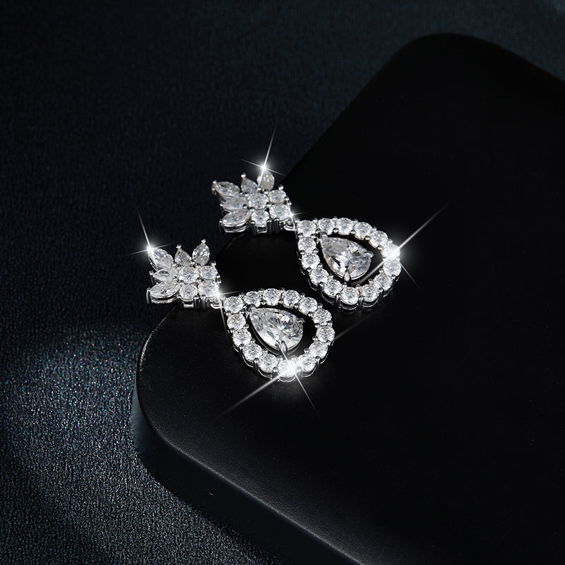 S925 Sterling Silver Pear Cut Moissanite Dangle Teardrop Earrings