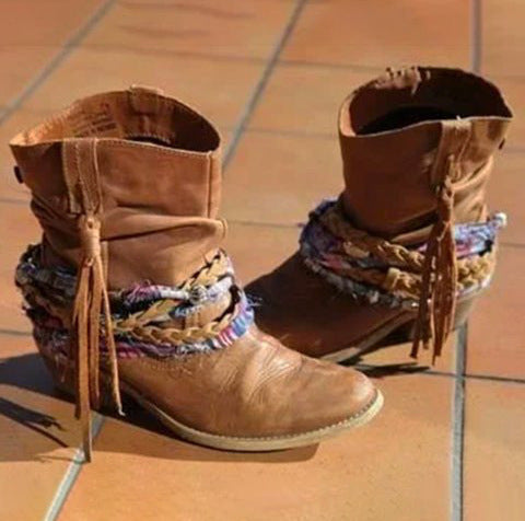 Women’s Bohemian Fringe Fashion Boots with Braided Wrap Detail - Image 5