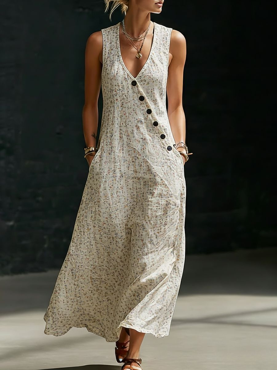 Women’s V-Neck Button-Detail Shirt and Wide-Leg Pants Set