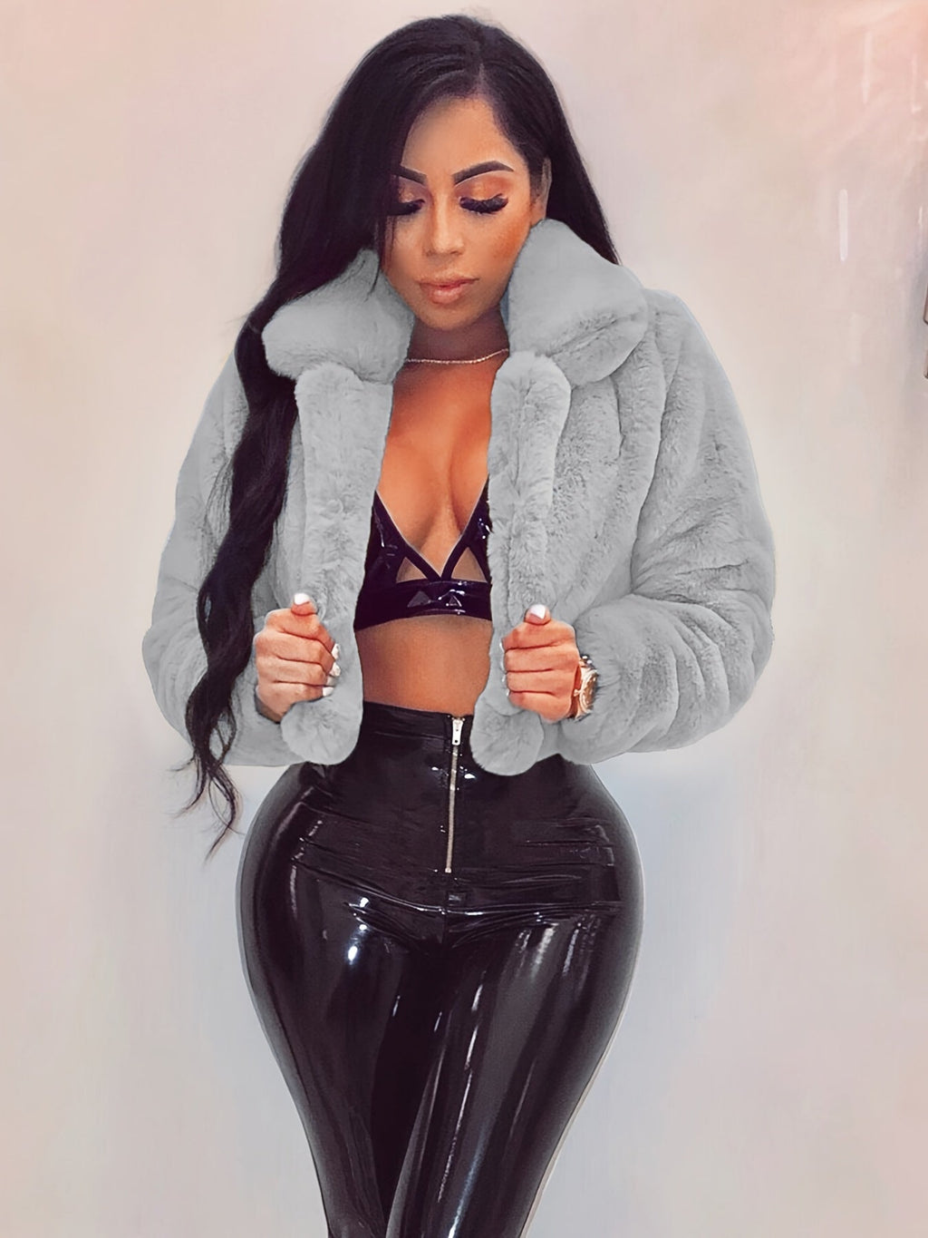 Cozy Chic Faux Fur Collar Cardigan Jacket