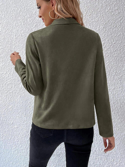Women's Minimalist Collared Long Sleeve Jacket - Everyday Wear