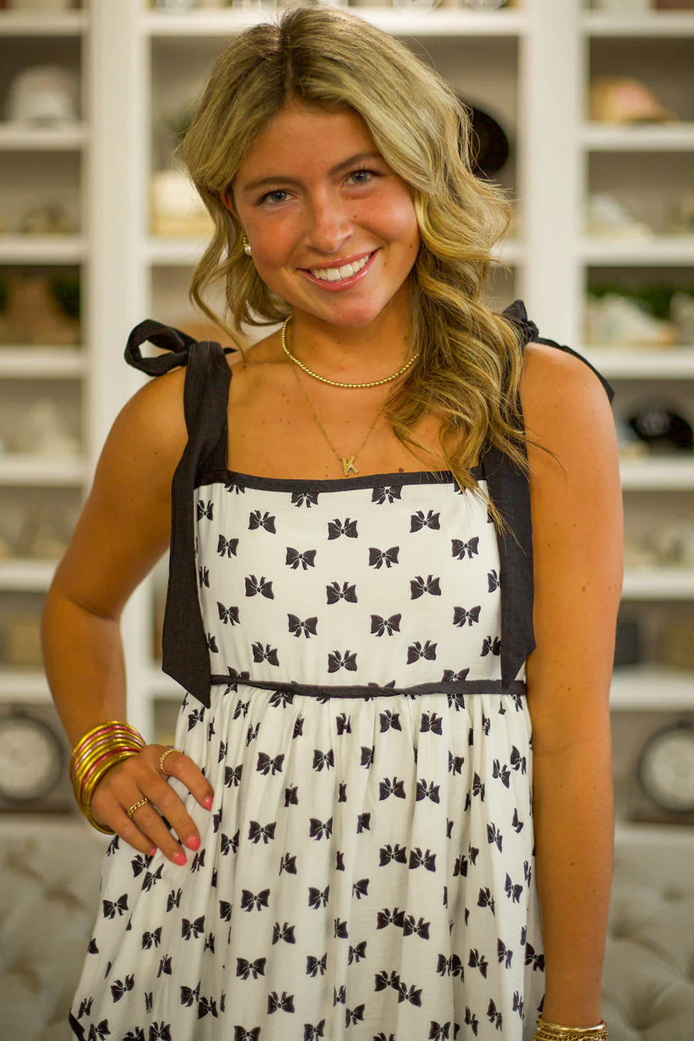 White Bow Knot Color Contrast Trim Mini Dress | Cotton